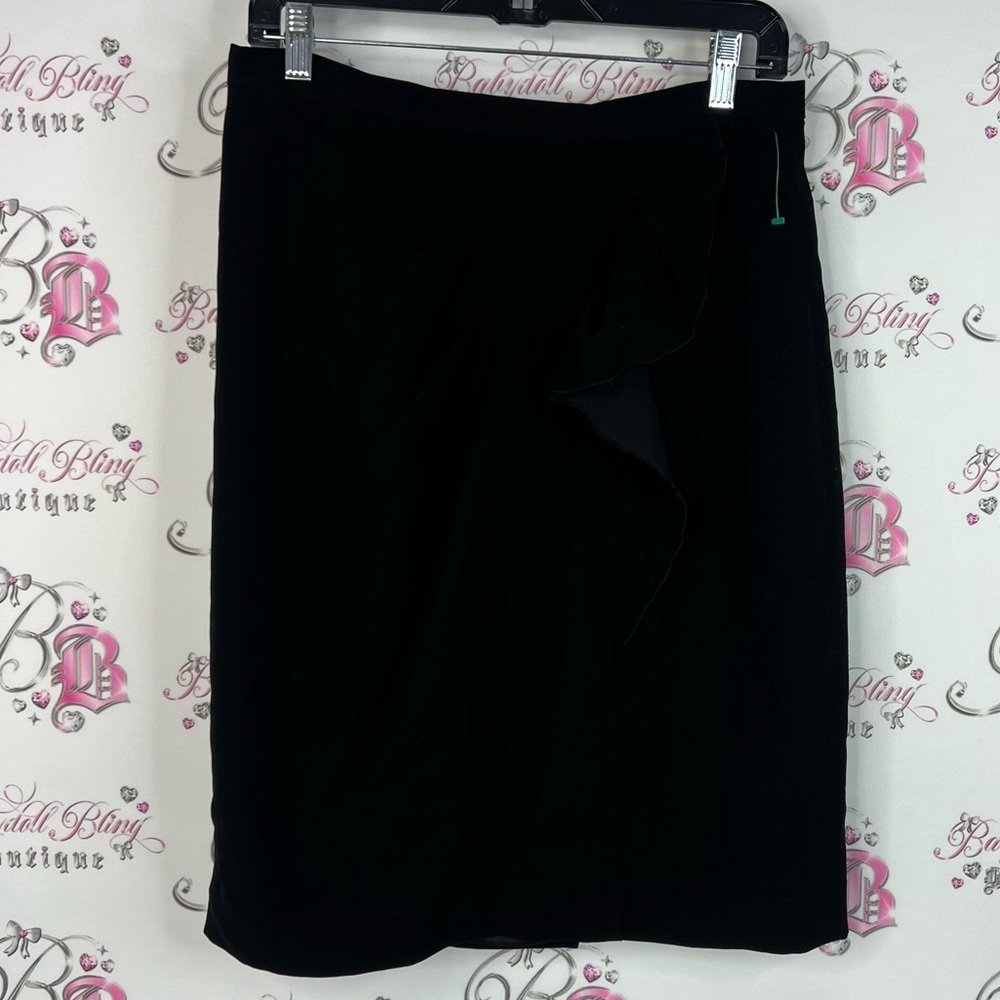 Tahari Classic Black Pencil Skirt ruffle detail zip up back classic classy
